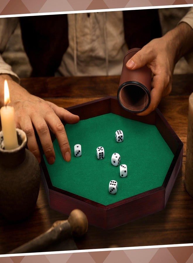 مجموعة أكواب النرد MiniInflat ثمانية الأضلاع تتضمن صينية نرد خشبية وكوب نرد مبطن باللباد مصنوع من جلد البولي يوريثان مع 6 قطع نرد منقطة لألعاب الطاولة (القهوة) - Image 3